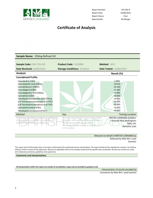 Hempura 250mg CBD Broad Spectrum Oil Refined with terpenes - 10ml - Image 2