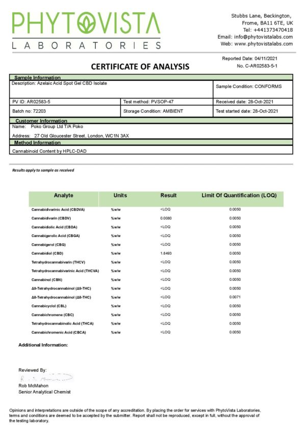 Poko 500mg CBD Azelaic Acid Spot Gel - 30ml - Image 2