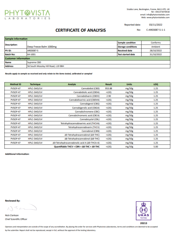 Supreme CBD 1000mg Broad Spectrum CBD Deep Freeze Balm - 50ml - Image 2