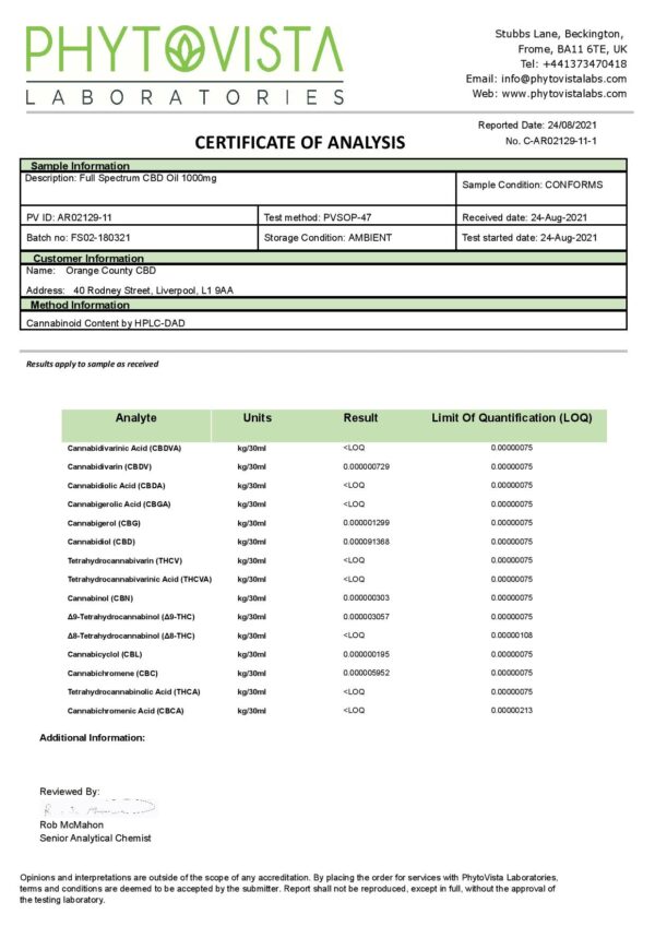 Orange County CBD 1000mg Full Spectrum CBD Oil - 10ml - Image 2