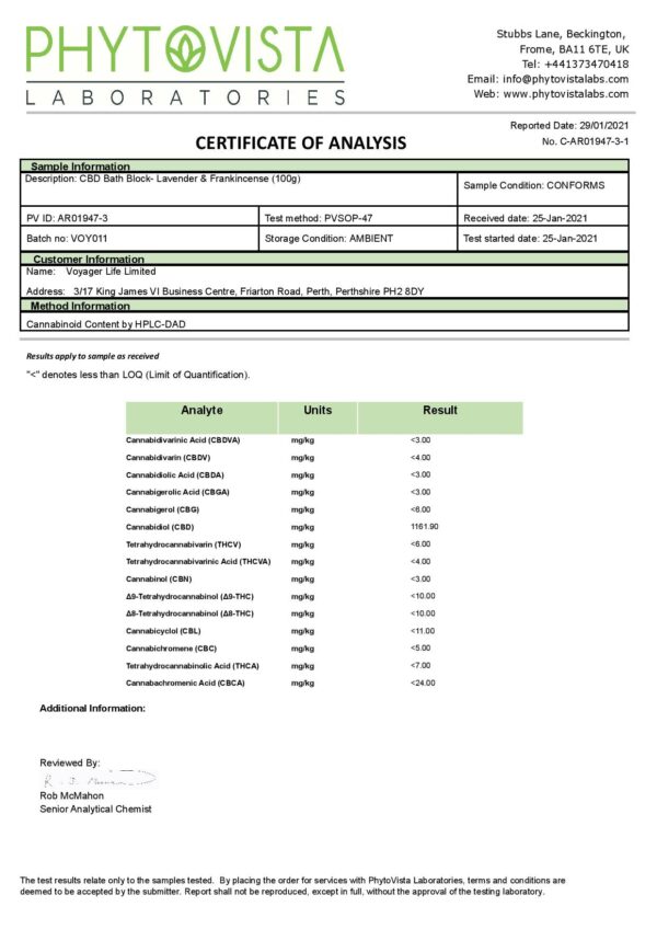 Voyager 100mg CBD Lavender & Frankincense Bath Block - 100g - Image 2