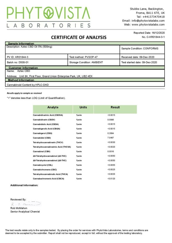 Aztec CBD Full Spectrum Hemp Oil 500mg CBD 10ml - Image 4