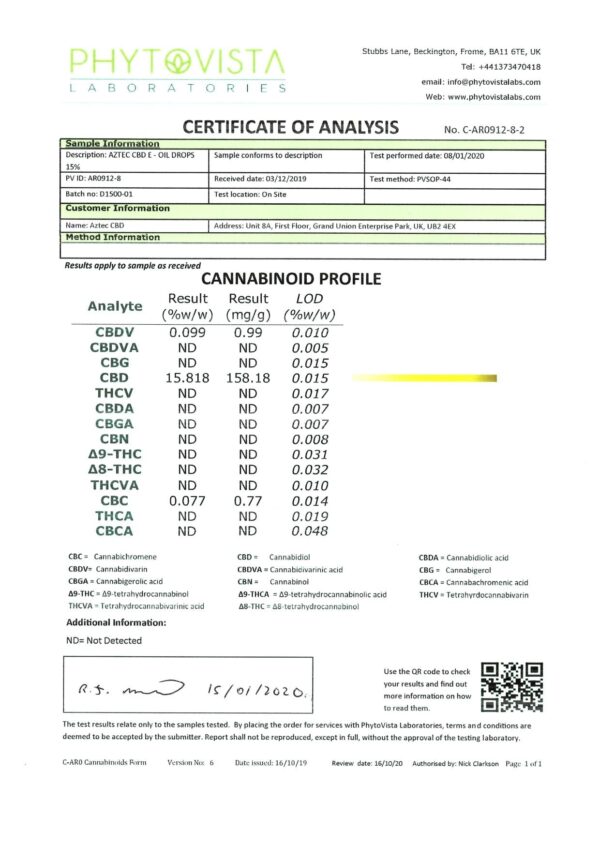 Aztec CBD Full Spectrum Hemp Oil 1500mg CBD 10ml - Image 2