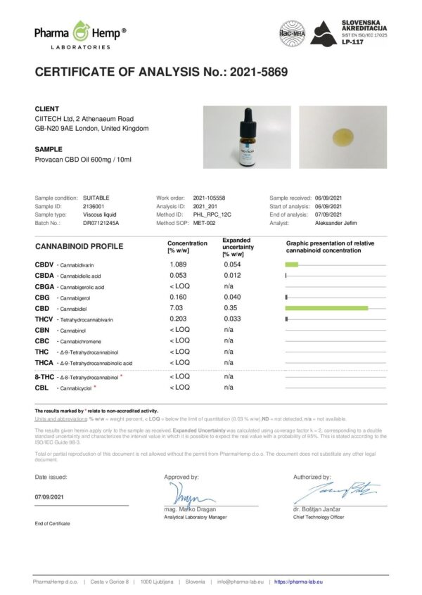 Provacan 600mg Full Spectrum CBD Oil - 10ml - Image 2