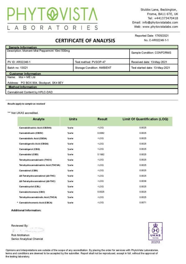 MOi + ME 500mg CBD Moment Mist Peppermint Mouth Spray - 10ml - Image 2