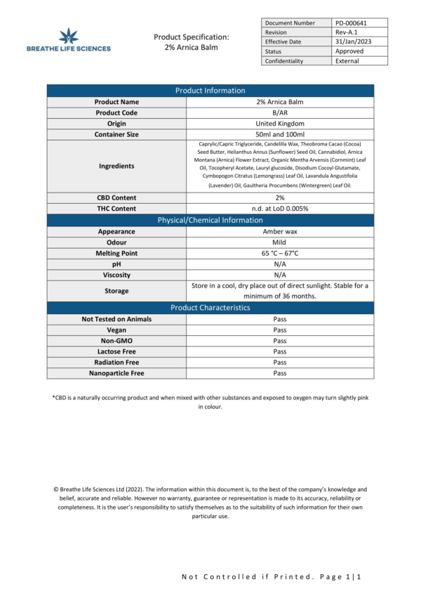 Dr Watson 1000mg CBD Arnica Balm - 100ml - Image 2