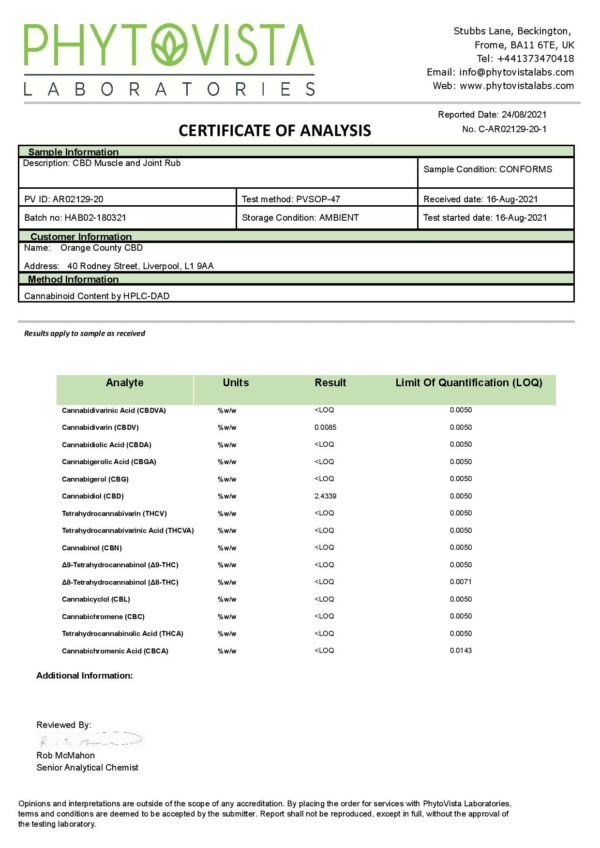 Orange County CBD 2000mg CBD Muscle and Joint Balm - 100ml - Image 2